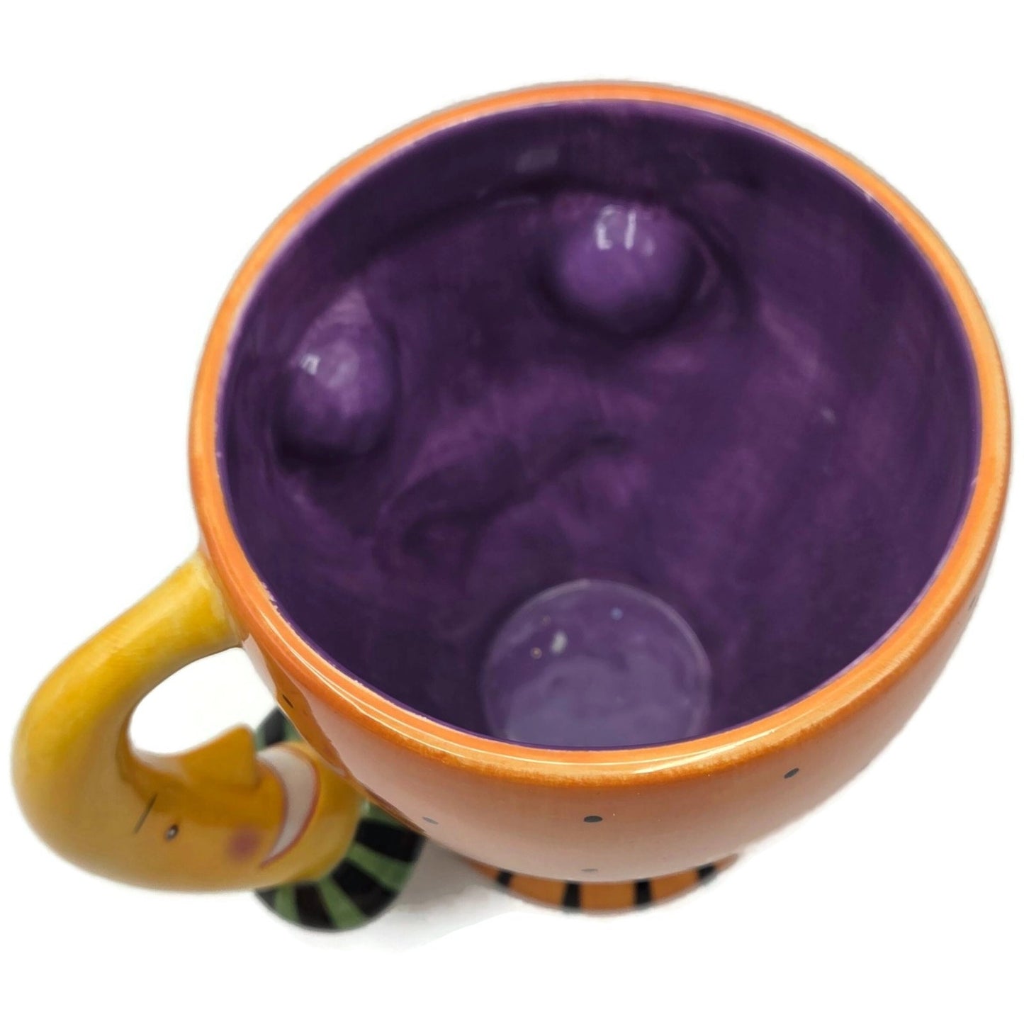 Department 56 Halloween Google Eye Black Cat Orange Mug Coffee Cup Moon Handle