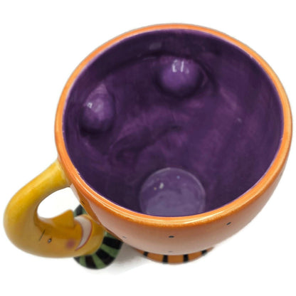 Department 56 Halloween Google Eye Black Cat Orange Mug Coffee Cup Moon Handle