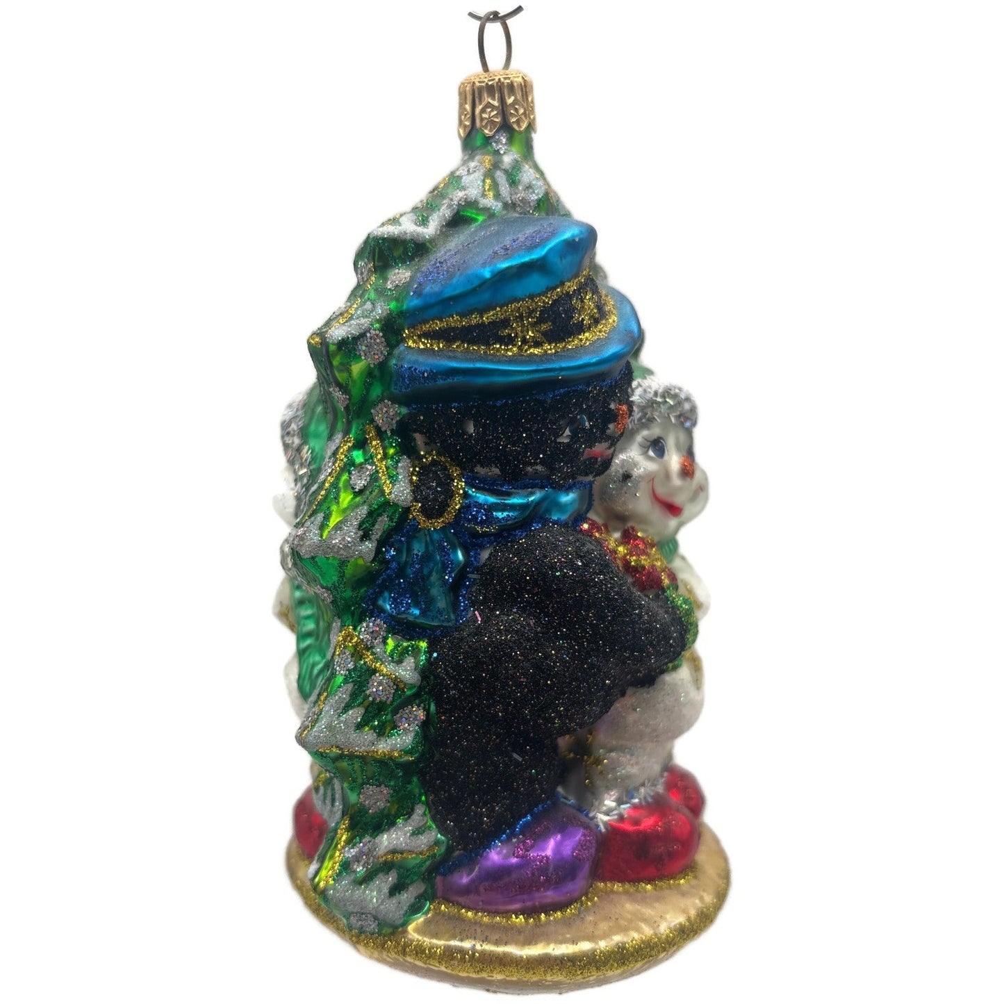 Larry Fraga Chillin White Black Snowman Glitter Glass Christmas Tree Ornament