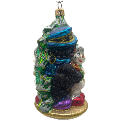 Larry Fraga Chillin White Black Snowman Glitter Glass Christmas Tree Ornament