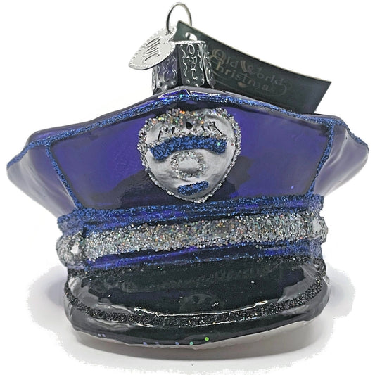 OWC Police Officers Cap Uniform Ornament Blue Old World Christmas Holiday Tree