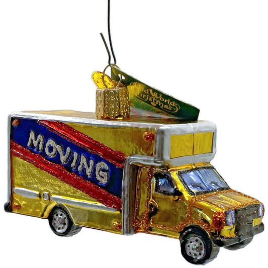Moving Truck Ornament OWC Gold Vehicle Glittered Old World Christmas Tree Decor