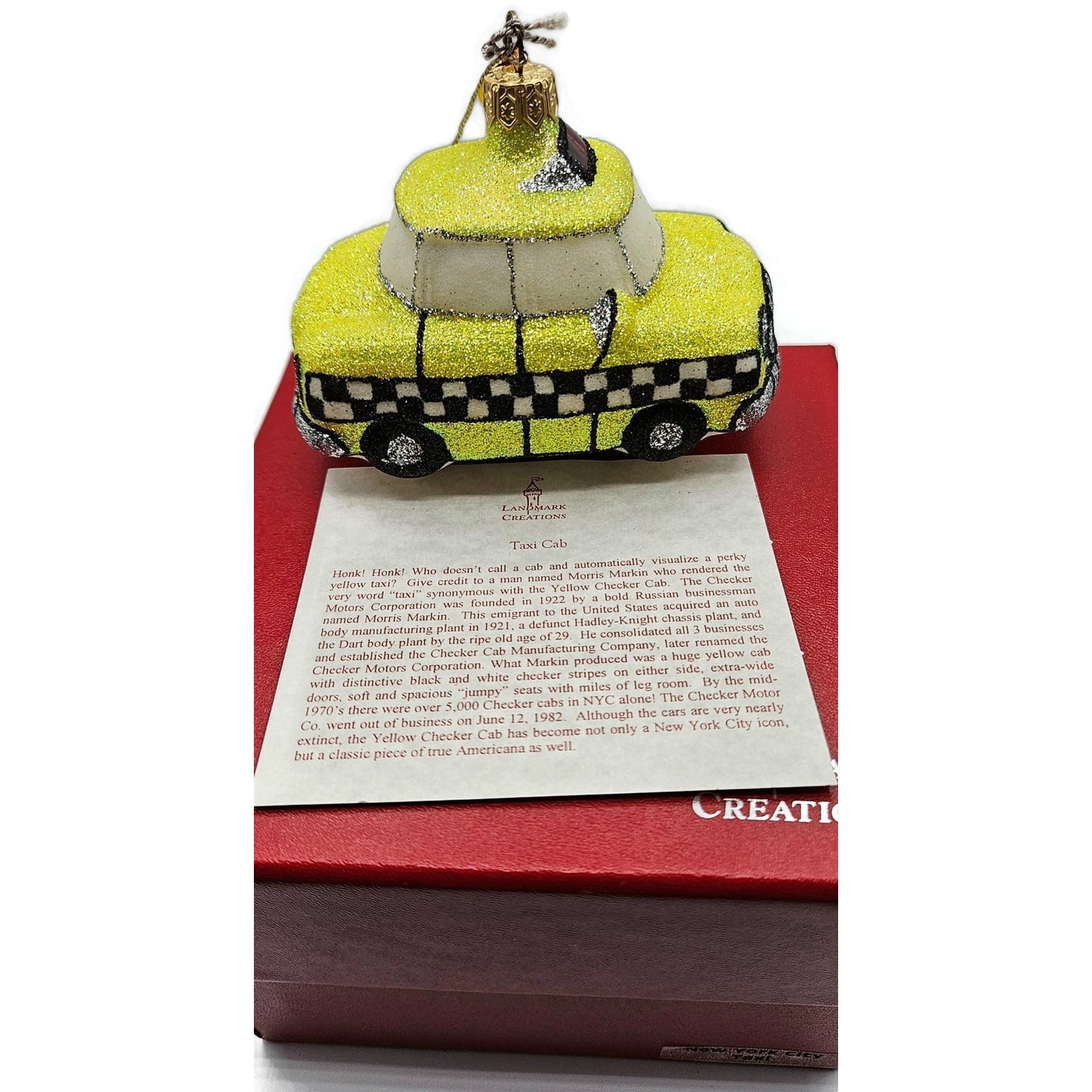 NYC Taxi Cab Yellow Black Checkered Christmas Tree Ornament Landmark Creations