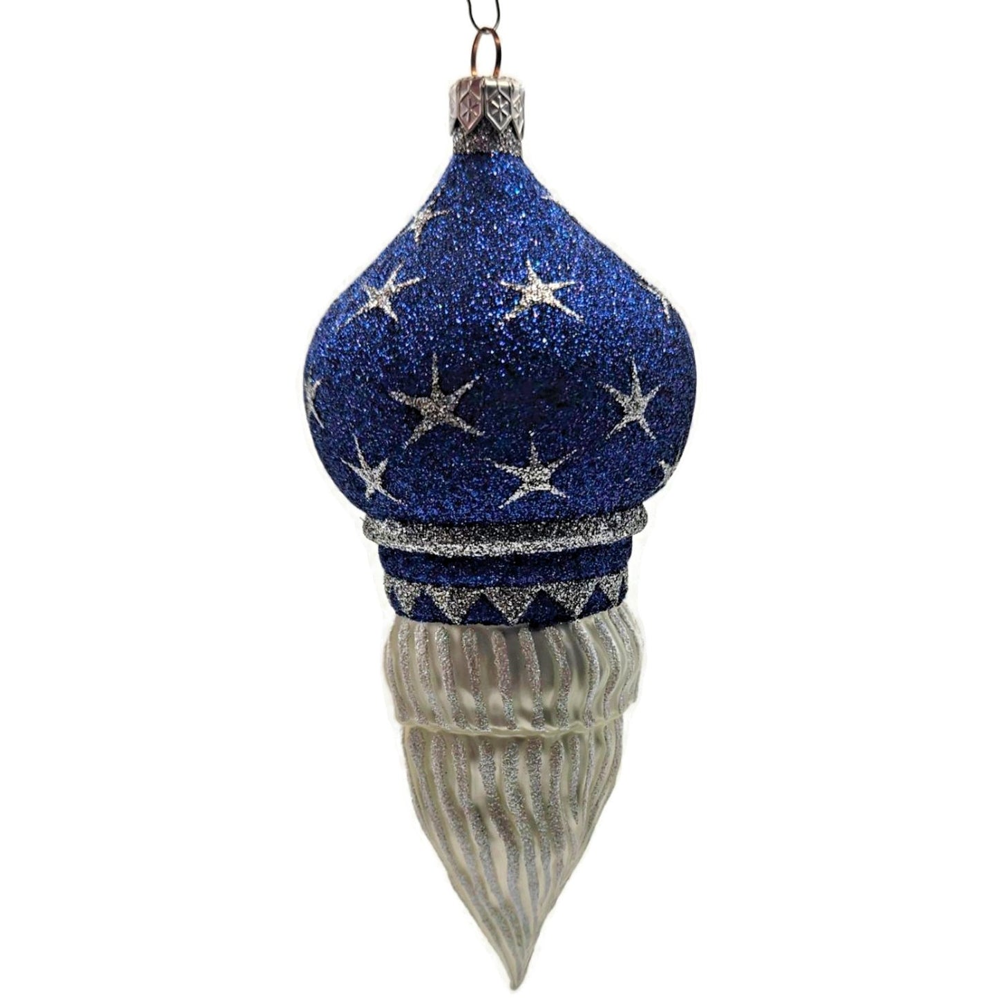 Patricia Breen Nuit Noel Blue Silver Stars Santa Head Christmas Tree Ornament