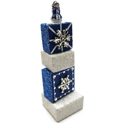 Patricia Breen Presenting Blue Snowman Jeweled Cube Tower Christmas Ornament