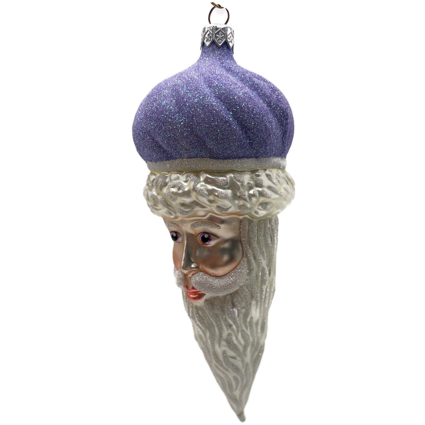 Patricia Breen Minsk Santa Claus Head Lavender Christmas Tree Ornament AIC