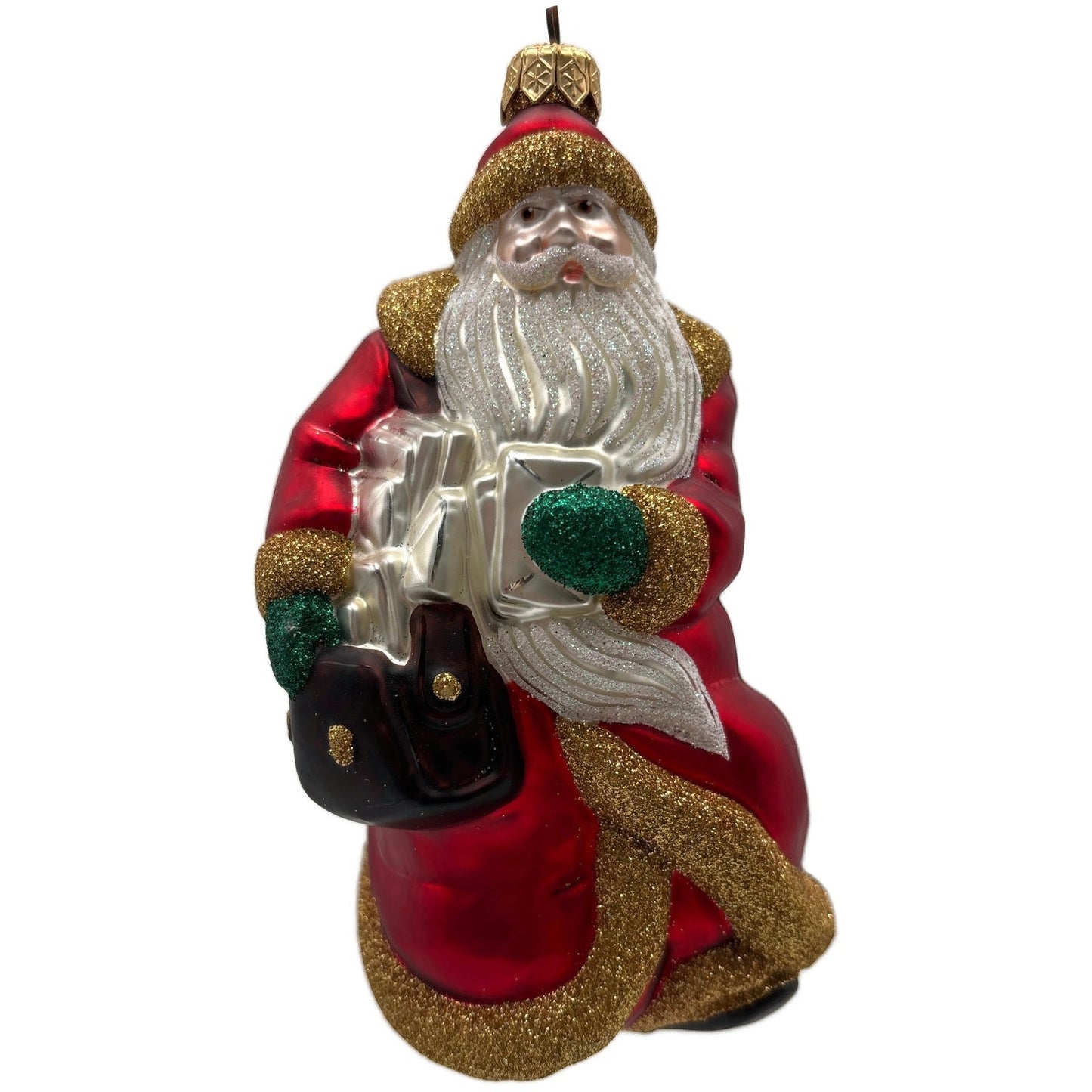 Patricia Breen Through The Rain and Snow Red Matte Santa Christmas Tree Ornament