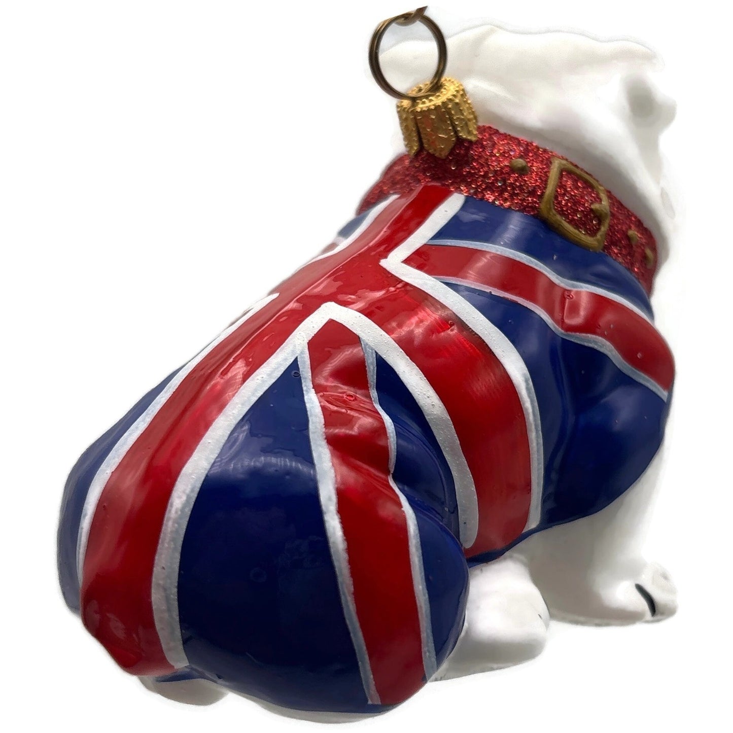 English Bulldog Union Jack Polish Glass Christmas Tree Ornament Dog England