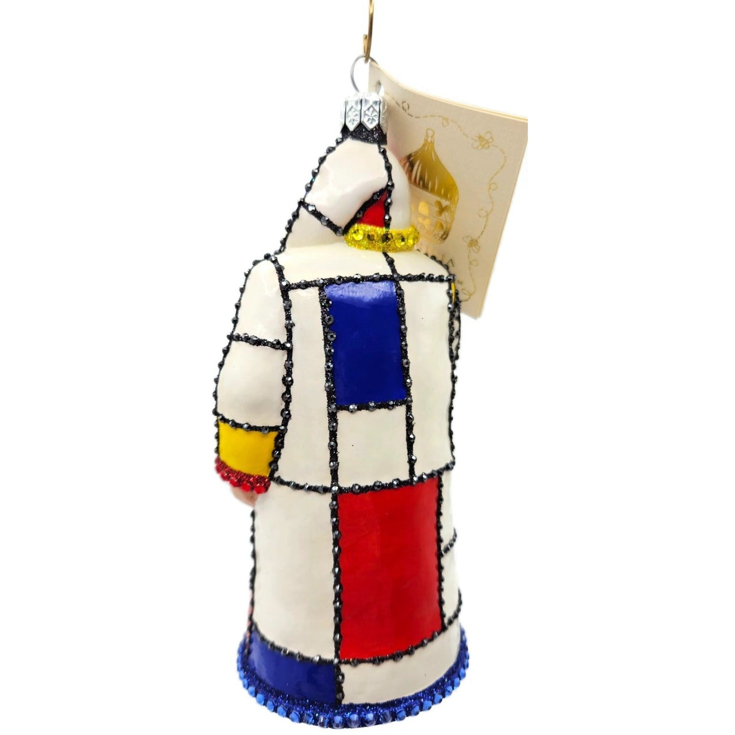 Patricia Breen De Stijl Santa Red Yellow Blue Art Crystals Christmas Ornament