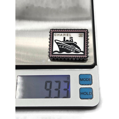 Chanel 19C La Pausa Yacht Stamp Brooch Pin CC Logo Cruise Ship Pea AB0921 Y47494