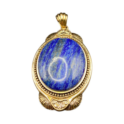Lapis Lazuli Pendant Cabochon Gemstone Oval Shaped Gold Tone Metal Thailand