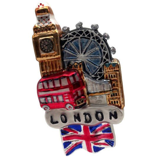 England London Big Ben London Eye Union Jack Cityscape Christmas Tree Ornament