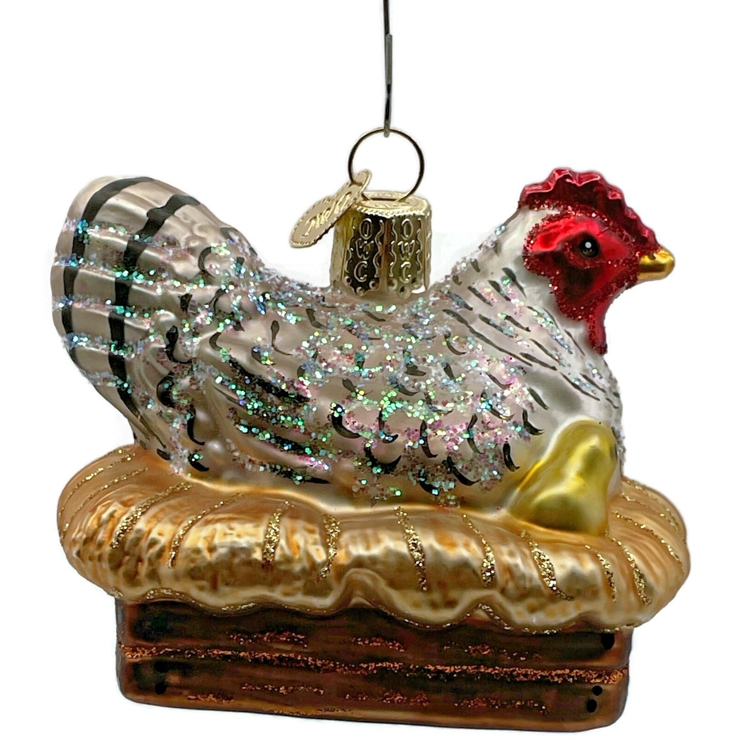 OWC Hen On Nest Farm Chicken Laying Egg Old World Christmas Holiday Ornament