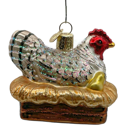 OWC Hen On Nest Farm Chicken Laying Egg Old World Christmas Holiday Ornament