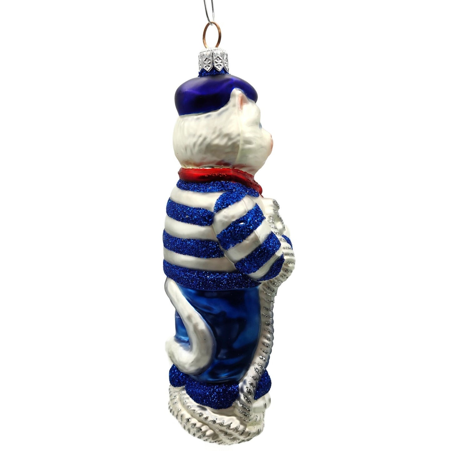 Patricia Breen Marseilles Cat Blue Silver Anchor Summer Nautical Tree Ornament