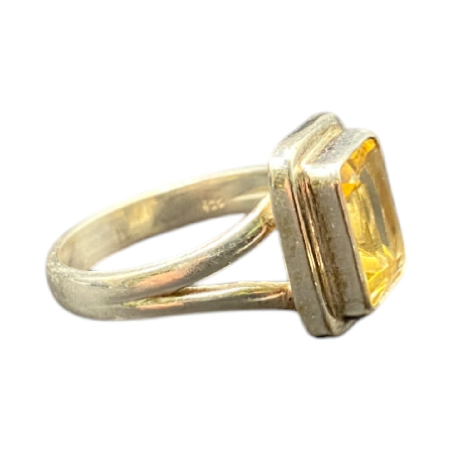 Emerald Cut Yellow Citrine Crystal Gemstone Ring 925 Sterling Silver Size 8.25