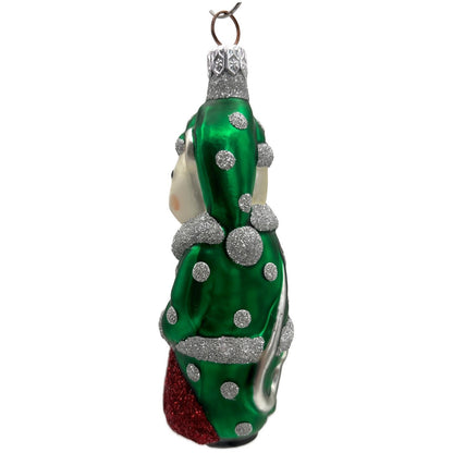 Patricia Breen Festive Mouse Green Silver Dots Christmas Tree Ornament