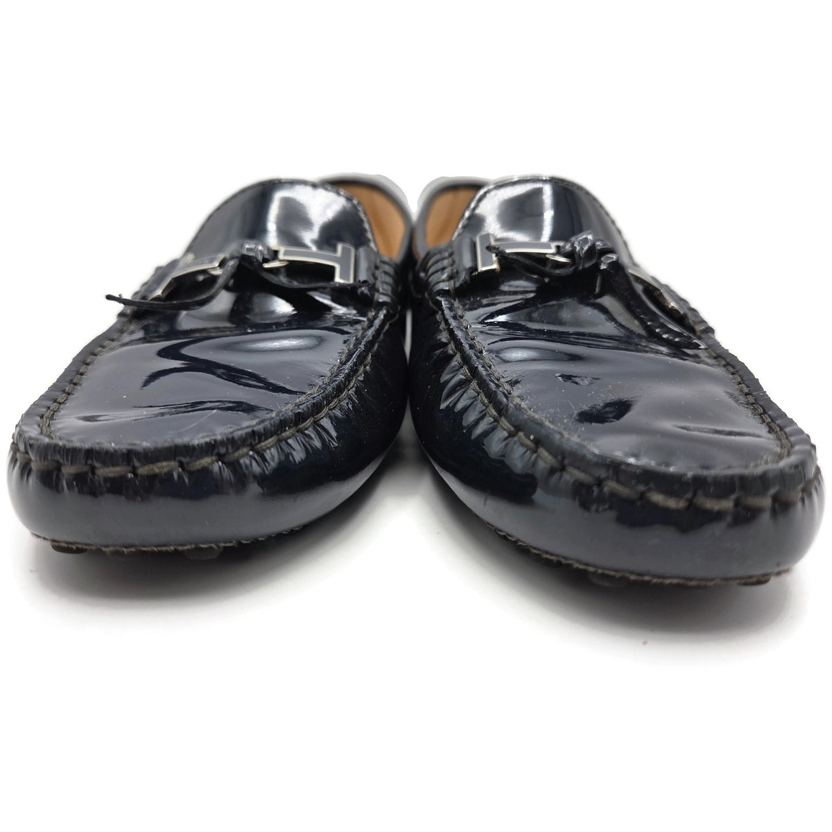 Tod’s Heaven Double T-Bit Loafers Driving Shoes Navy Patent Leather Rare 39.5