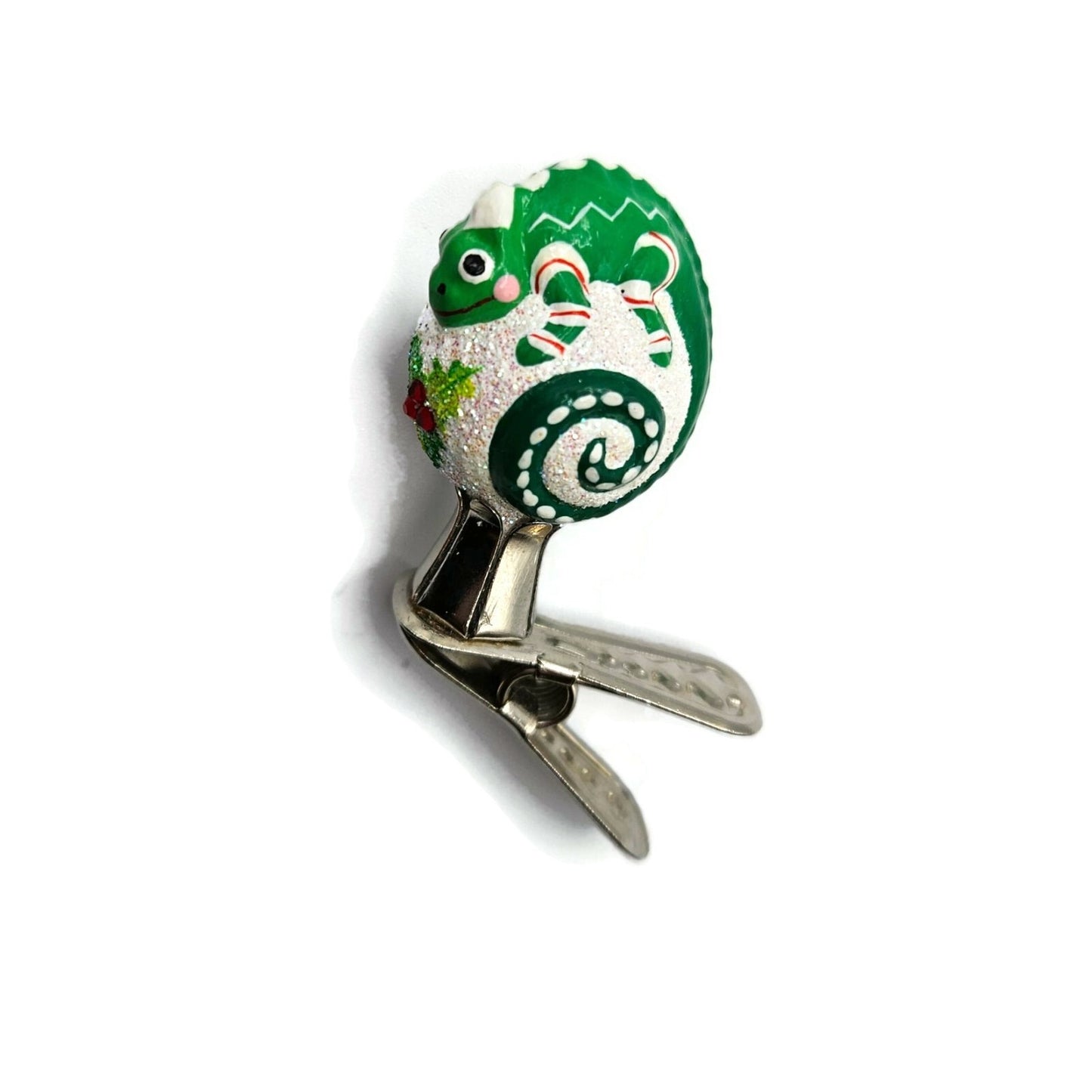 Patricia Breen Petite Miniature Chameleon Holly Christmas Clip On Ornament 2782