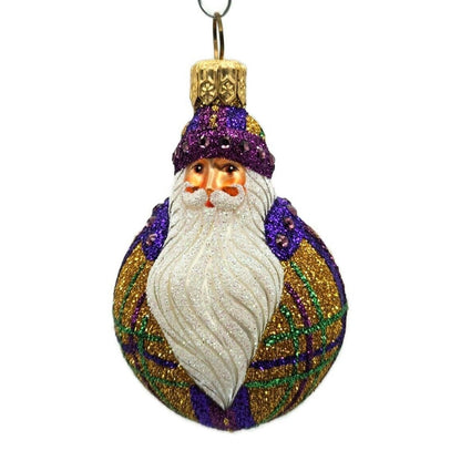 Patricia Breen Miniature Santa du Monde Plaid Purple Gold Christmas Ornament