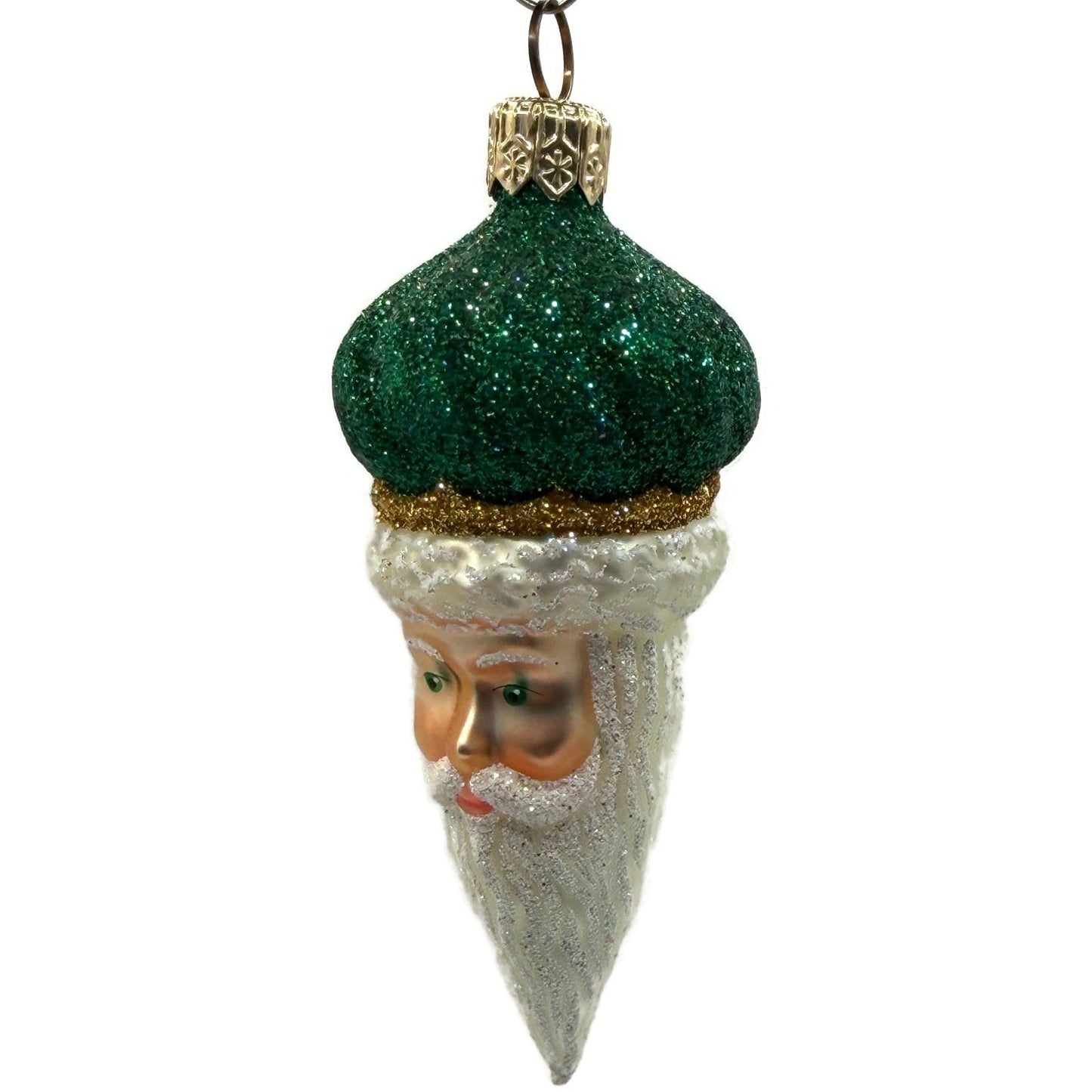 Patricia Breen Miniature Minsk Santa Head Green Hat Christmas Tree Ornament 2152