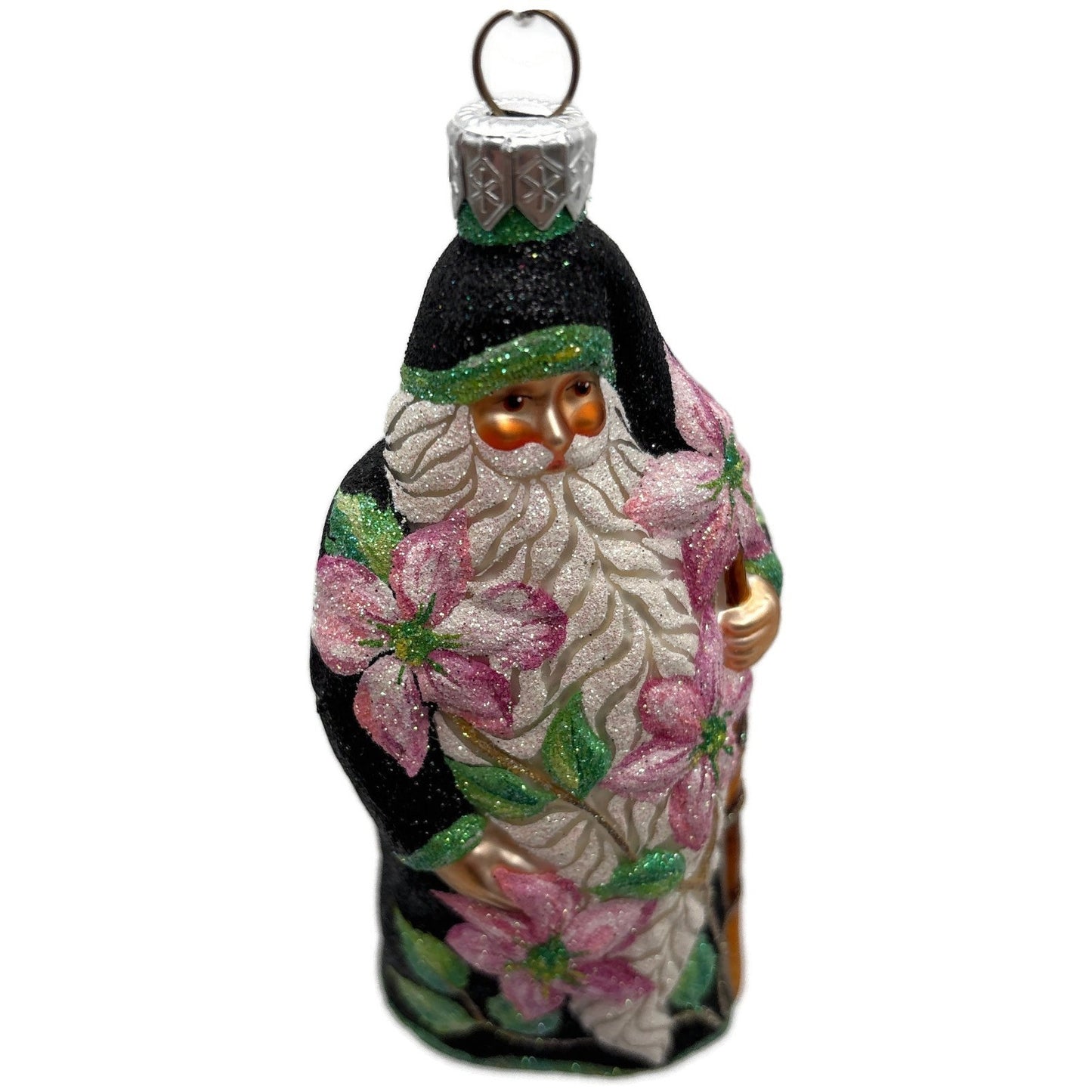 Patricia Breen Clematis Santa Black Pink Flowers Spring Christmas Tree Ornament