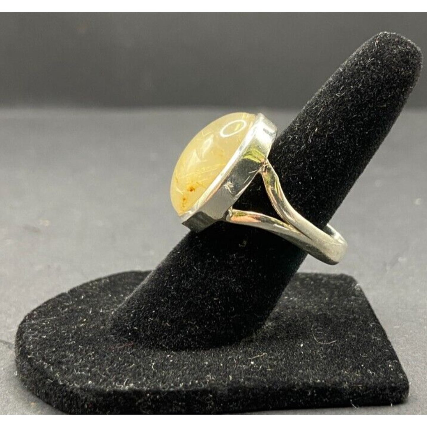 Golden Rutilated Quartz Crystal Ring Oval Cabochon 925 Sterling Silver Size 4