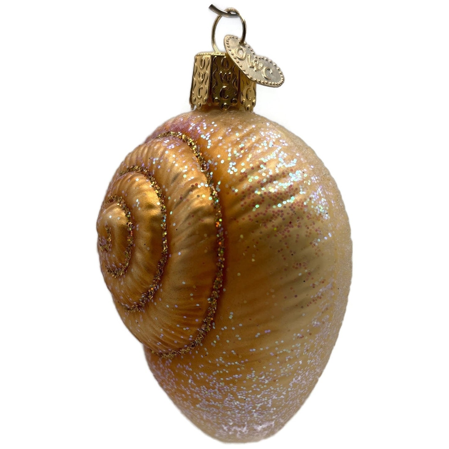 Spiral Shell Gold Glitter Ornament Blown Glass Merck Family Old World Christmas