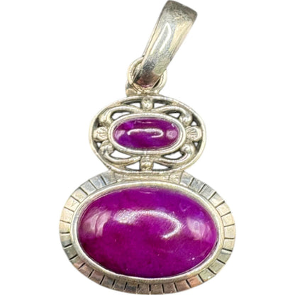 Purple Ruby Oval Cabochon Gemstone Pendant 925 Sterling Silver NK Signed