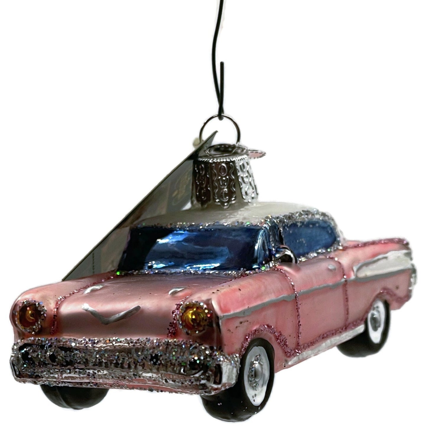 57 Chevy Ornament Classic Car Pink Glittered OWC Old World Christmas Tree Decor