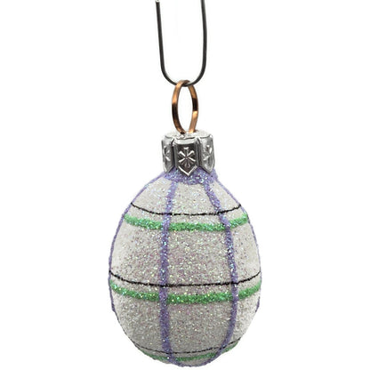 Patricia Breen Miniature Egg Plaid Stripe Double Glitter Glass Easter Ornament