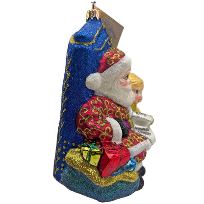Larry Fraga I'm On The List Santa Claus Glitter Glass Christmas Tree Ornament