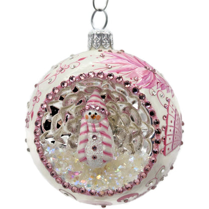 Patricia Breen Objet Du Noel Snowman Chinoiserie Pink Christmas Ornament CATZ