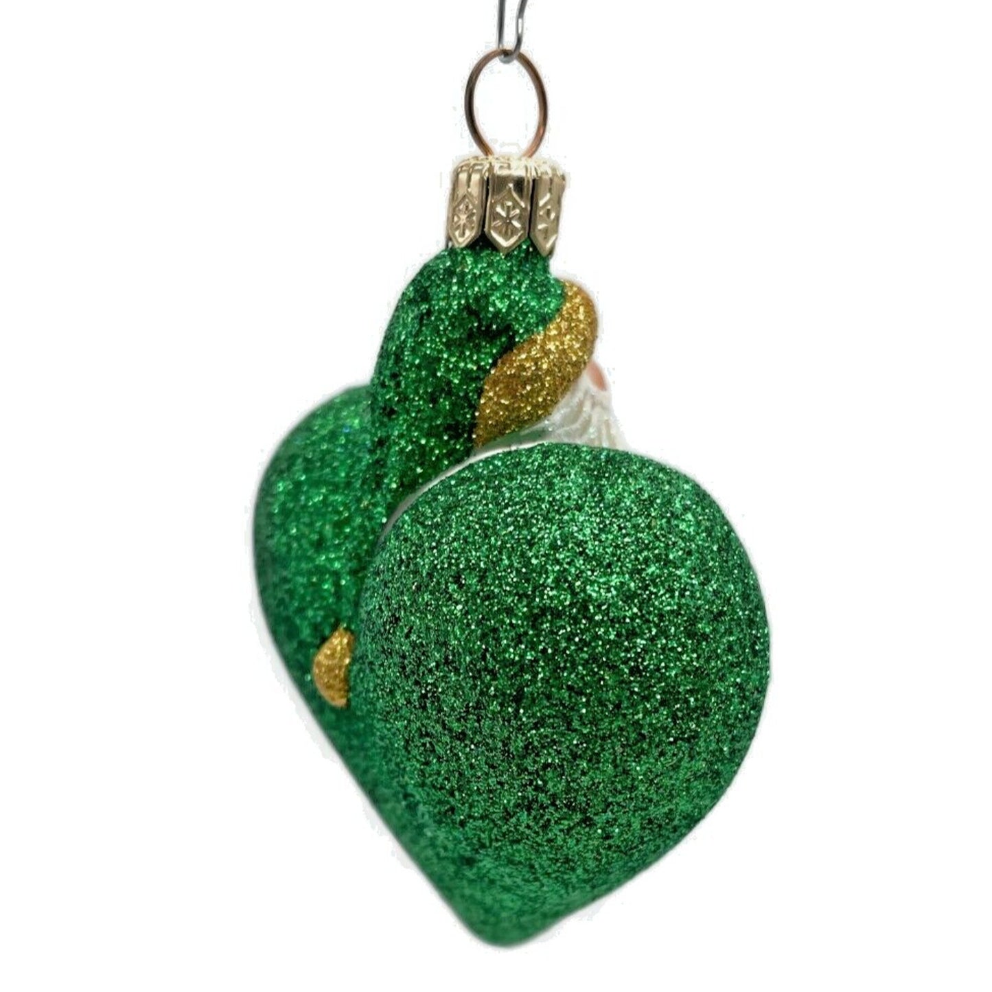 Ornament Patricia Breen Santa du Coeur Green Valentines Heart Glittered Holiday