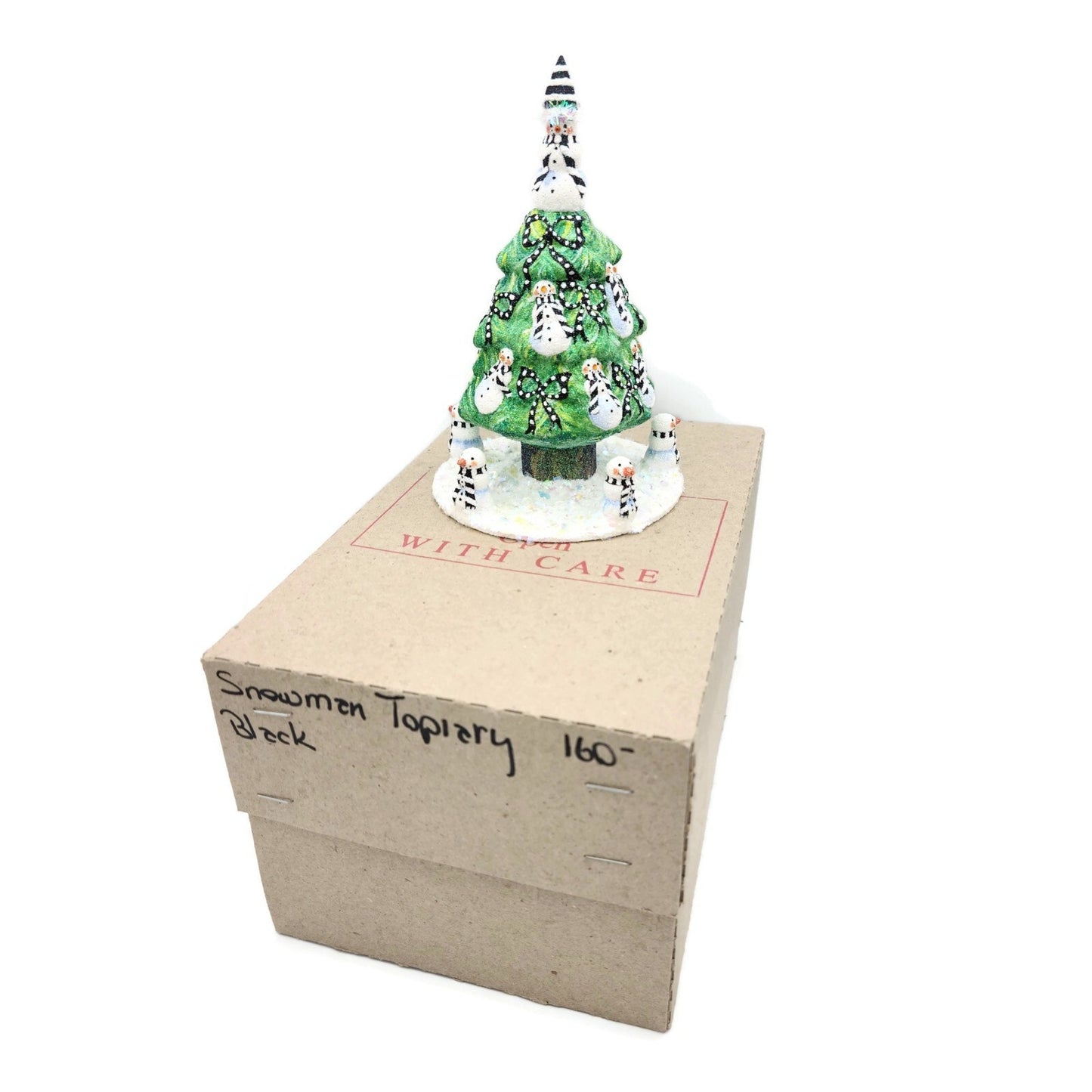 Patricia Breen Snowman Topiary Black White Free Standing Christmas Ornament