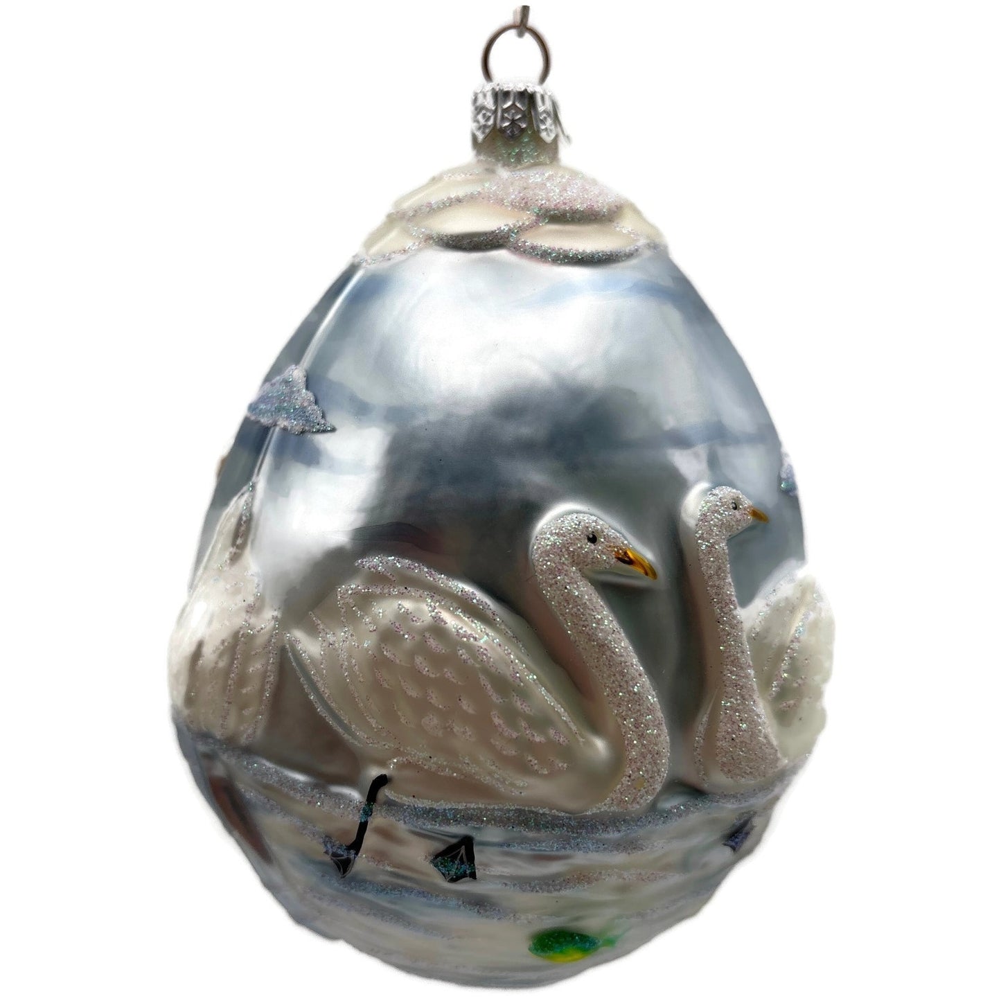 Patricia Breen Seven Swimming Swans Blue White Birds Christmas Tree Ornament
