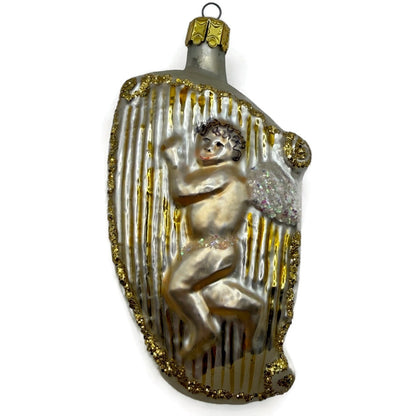 Christopher Radko Angel On Harp Gold Glass Christmas Tree Ornament 90-046-0