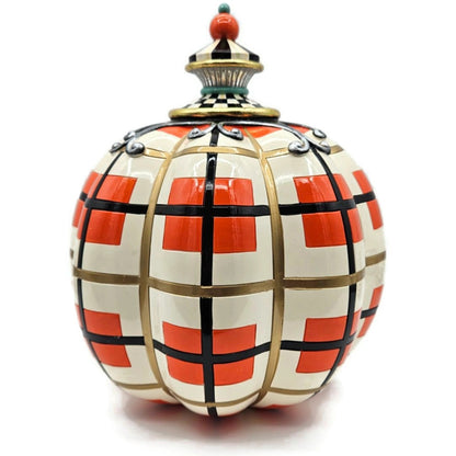 MacKenzie-Childs Parchment Check Pumpkin Halloween Plaid Orange Black