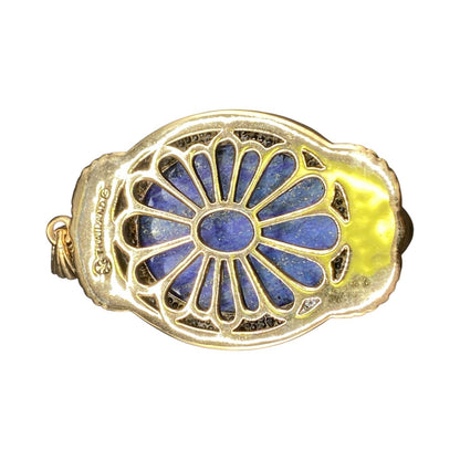 Lapis Lazuli Pendant Cabochon Gemstone Oval Shaped Gold Tone Metal Thailand