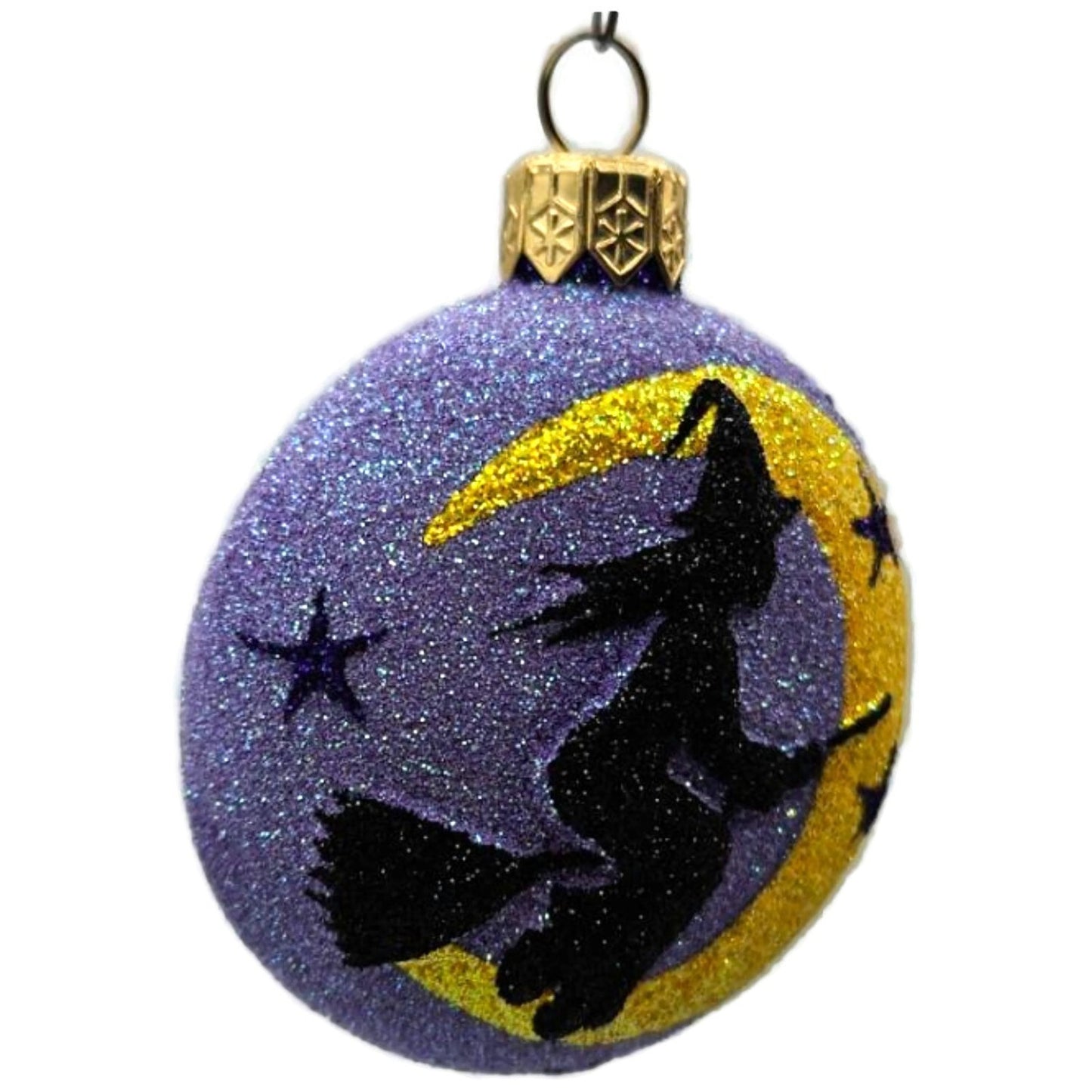 Patricia Breen Salem Medallion Violet Moon Stars Glass Halloween Ornament 2212