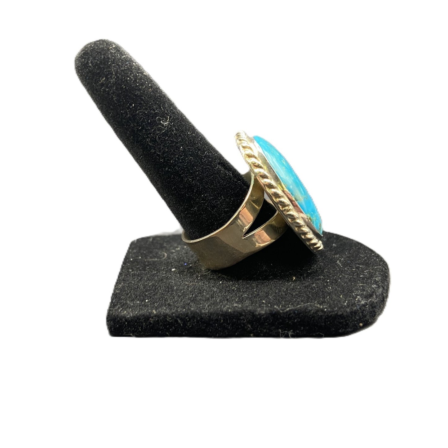 925 Sterling Silver Turquoise Gemstone Oval Cabochon Boho Cocktail Ring Size 8