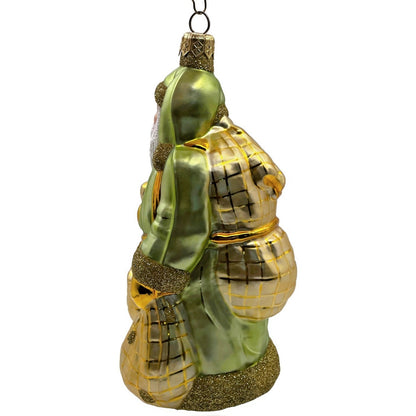 Patricia Breen Laden With Love Green Gold Santa Claus Christmas Ornament 9826