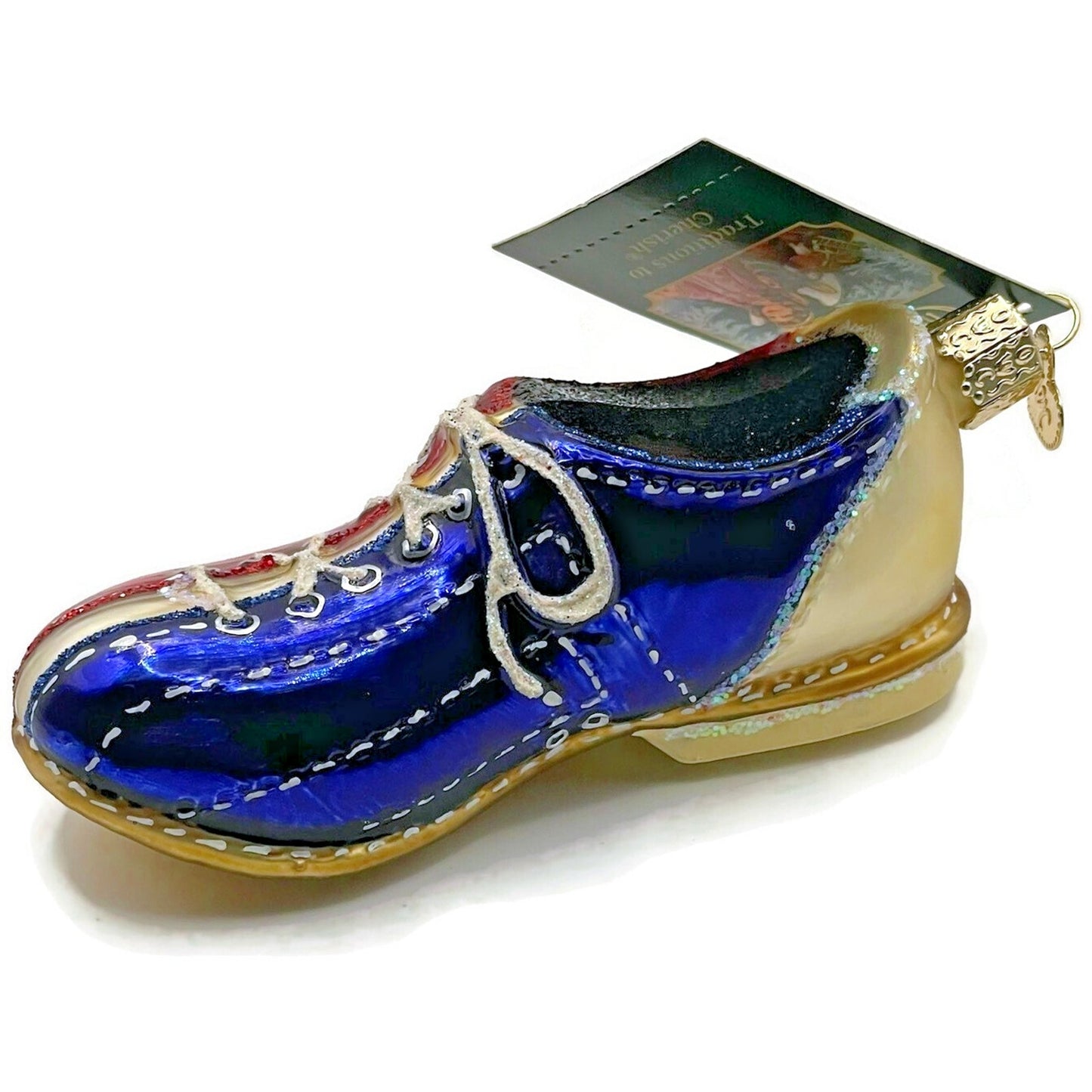 OWC Bowling Shoes Red Blue Gold Lace Up Ornament Old World Christmas Tree Decor
