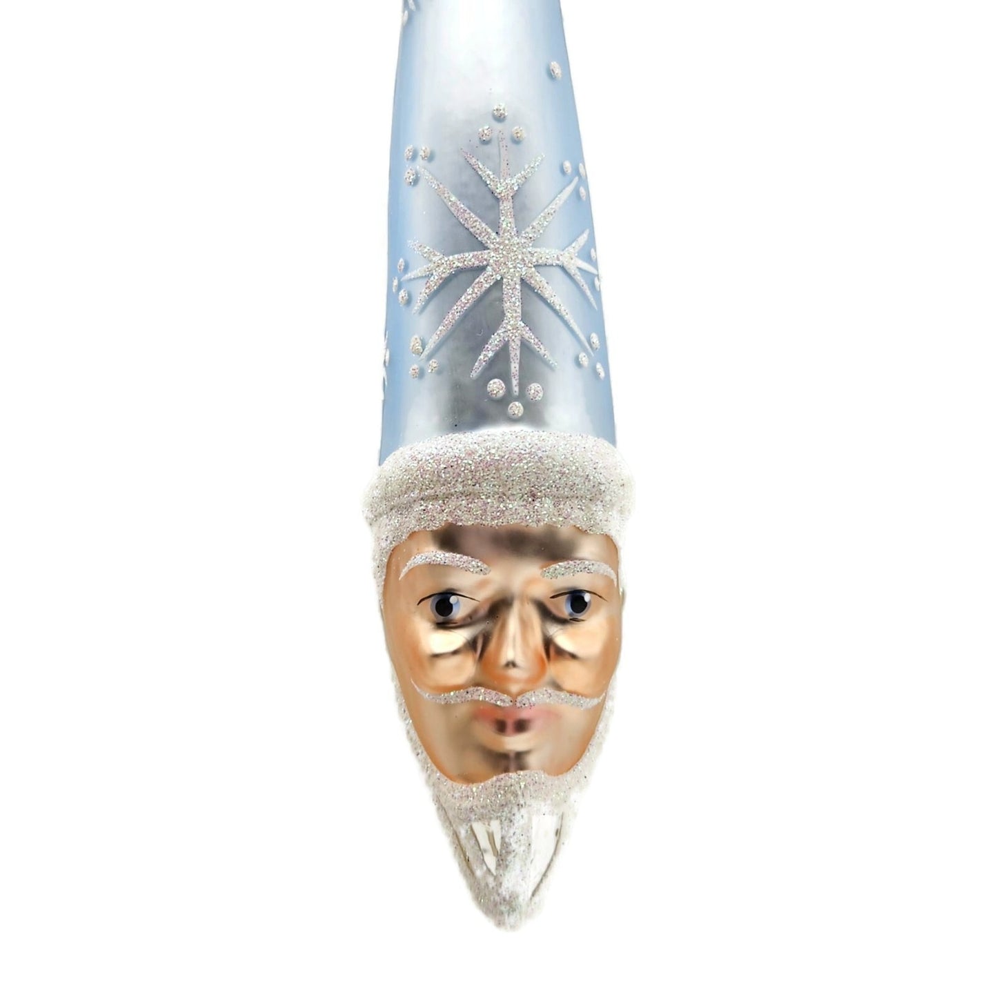 Patricia Breen Winter Wizard Ice Blue Santa Head Snowflakes Christmas Ornament