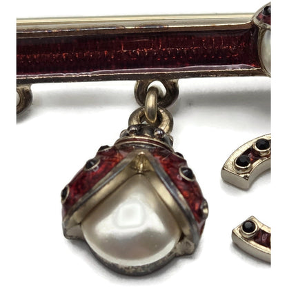 Chanel Gold Enamel Ladybug & Pearl Dangling Brooch A97981 Z5712 Spring 2018 VTG