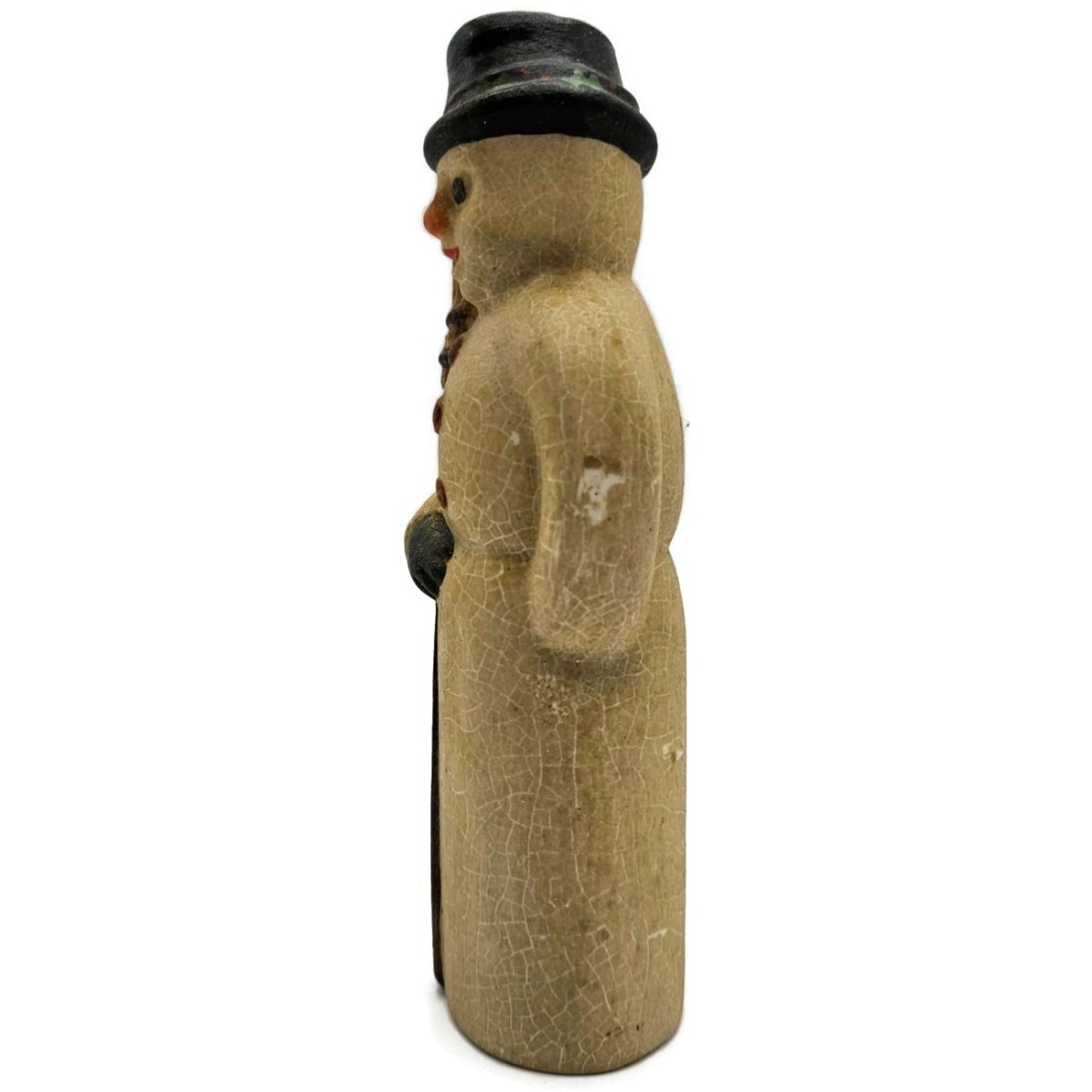 Vaillancourt American Snowman Broom Black Hat Chalkware Christmas Figurine 3551