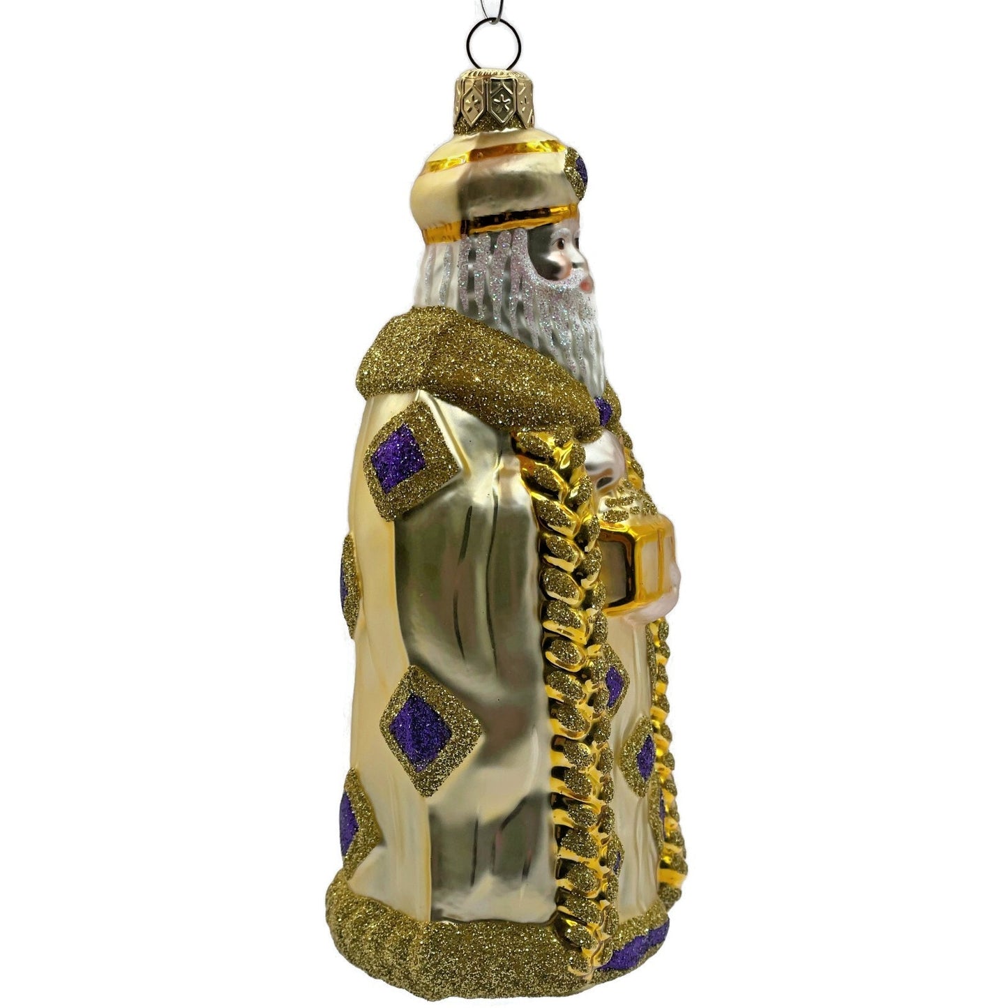 Patricia Breen Bijoux Santa Claus Gold with Purple Squares Christmas Ornament