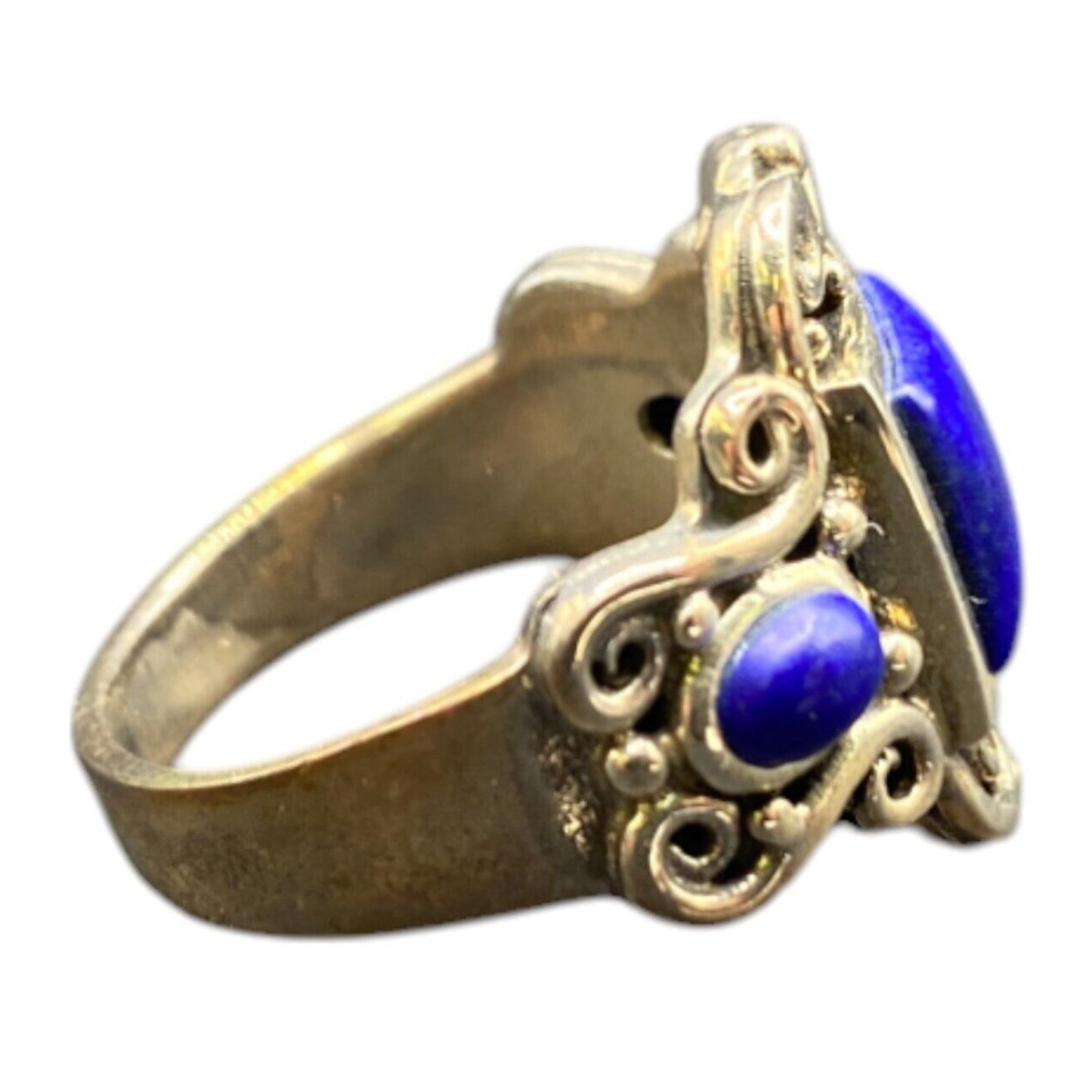 Lapis Lazuli Metamorphic Stone Ring 925 Sterling Silver Filigree NK Deep Blue 9