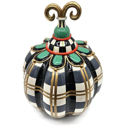 MacKenzie Childs Courtly Check Pumpkin Gold Trim Plaid Finial Black Halloween