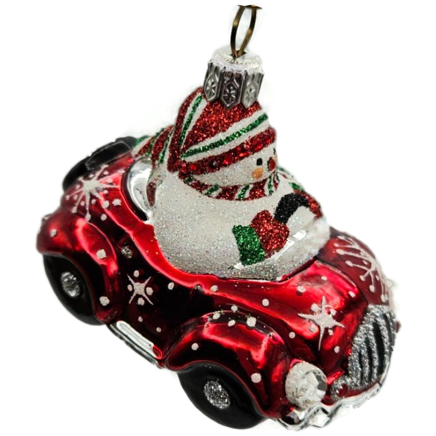 Patricia Breen Snow Mobile Red Car Snowman Jeweled Christmas Ornament 2476